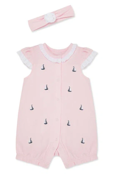 Little Me Babies'  Sailboat Romper & Headband Set In Pink