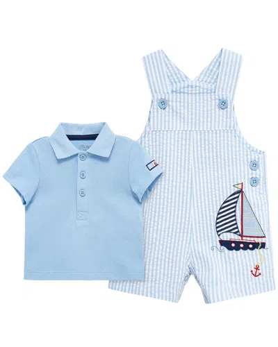 Little Me Kids' Sailboat Shortall Set In Blue