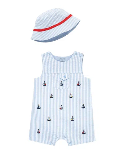 Little Me Kids' Sailboat Sunsuit & Hat In Blue