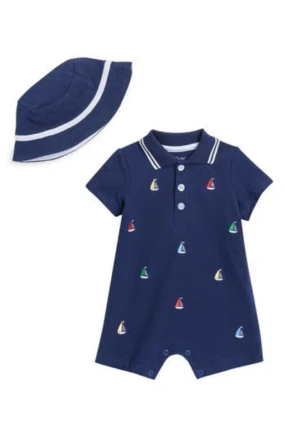 Little Me Babies'  Sailboats Polo Romper & Hat Set