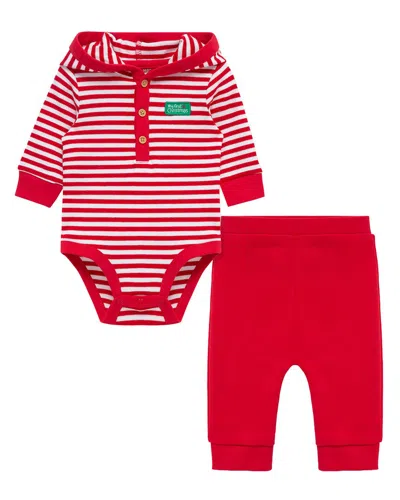 Little Me Santa Bodysuit Set In Red