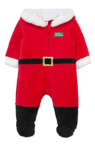 Little Me Santa Hooded Minky Fleece Footie In Red
