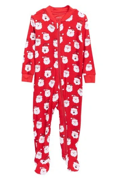 Little Me Babies'  Santa Zip Front Fitted Footed Pajamas In Red