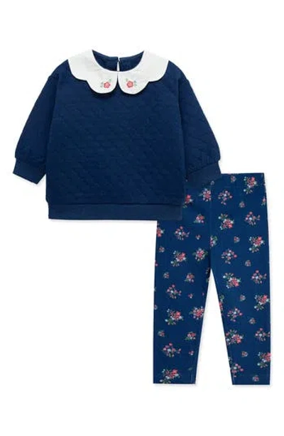 Little Me Babies'  Scalloped Peter Pan Collar Sweatshirt & Leggings In Blue