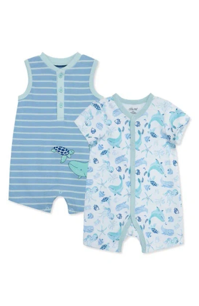 Little Me Babies' Sea Life 2-pack Rompers In Blue