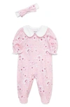 Shop Little Me Shaded Roses Cotton Footie & Headband Set In Pink