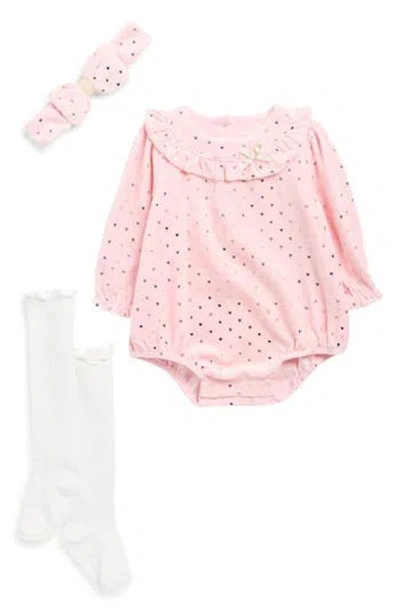 Little Me Babies'  Shine Bubble Bodysuit, Headband & Socks Set In Pink