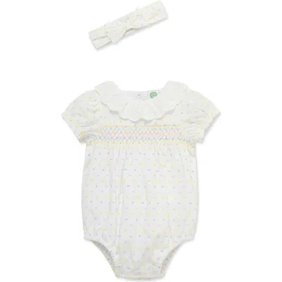 Little Me Babies'  Smocked Bubble Dot Romper & Headband Set In White