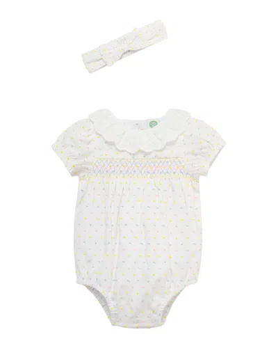 Little Me Kids' Smocked Dot Bubble Headband In White
