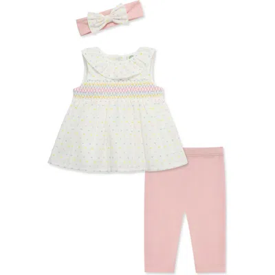 Little Me Babies'  Smocked Tunic, Leggings & Headband Set In Pink