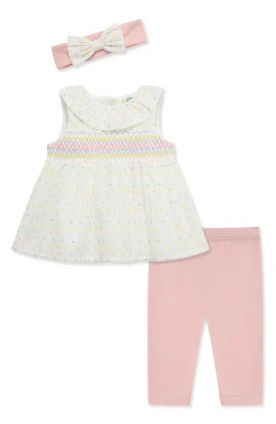 Little Me Babies'  Smocked Tunic, Leggings & Headband Set In Pink