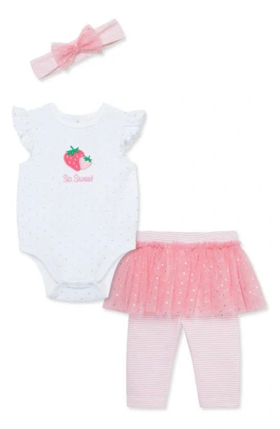 Little Me Babies'  So Sweet Bodysuit, Skegging & Headband Set In Pink