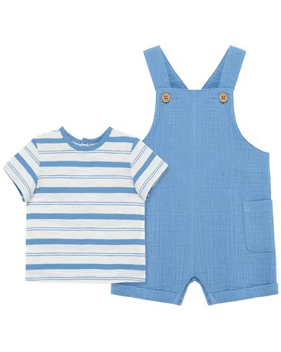 Little Me Kids' Solid Shortall Set In Blue