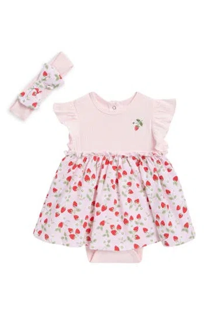 Little Me Babies'  Strawberry Bodysuit Dress & Headband Set In Pink