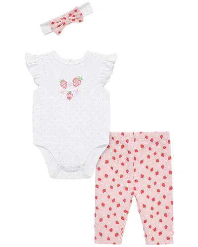 Little Me Kids' Strawberry Bodysuit Pant Headband In Multi