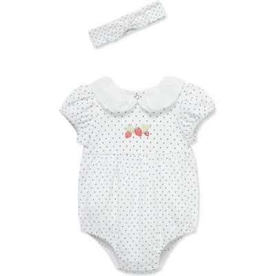 Little Me Strawberry Polka Dot Romper & Headband Set (baby) In White
