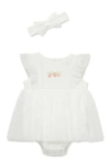 Little Me Strawberry Popover Dress & Headband Set In Ivory