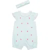 Little Me Strawberry Romper & Headband Set In Blue