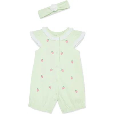 Little Me Strawberry Romper & Headband Set In Green