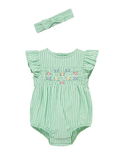 Little Me Kids' Stripe Floral Bubble Headband In Green