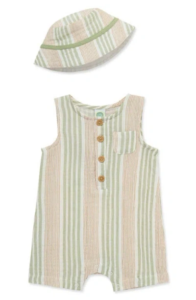 Little Me Babies'  Stripe Romper & Hat Set In Multi
