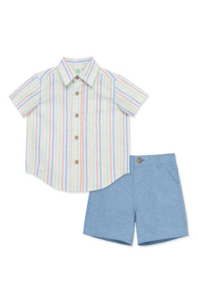 Little Me Babies'  Stripe Shirt & Shorts 2-piece Set In Blue