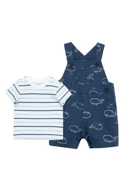 Little Me Babies'  Stripe T-shirt & Whale Overalls Set In Blue