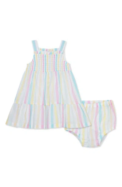 Little Me Babies'  Stripe Tiered Dress & Bloomers In Pink Multi