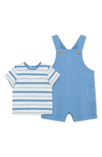 Little Me Babies'  Stripe T-shirt & Shortall Set In Blue
