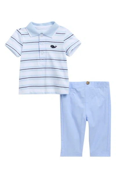 Little Me Babies'  Stripe Whale Polo & Pants Set In Blue