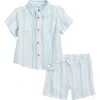 Little Me Stripe Woven Button Front Shirt & Shorts Set In Multi