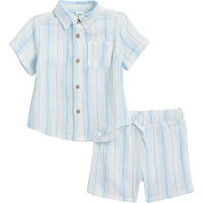 Little Me Babies'  Stripe Woven Button Front Shirt & Shorts Set In Multi