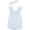 Little Me Stripe Woven Romper & Headband Set In Blue