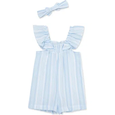 Little Me Babies'  Stripe Woven Romper & Headband Set In Blue