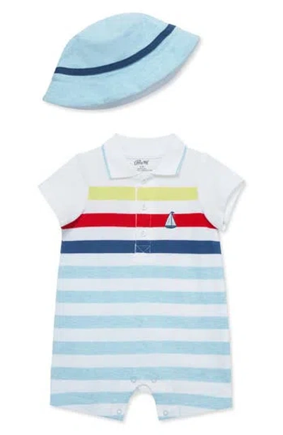 Little Me Baby Boys 2-pc. Cotton Striped Romper & Hat Set In Blue,white