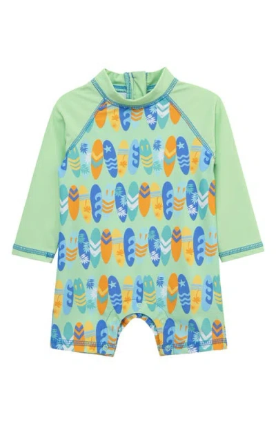 Little Me Babies'  Surf Colorblock Long Sleeve Upf 50+ One-piece Rashguard Swimsuit In Green
