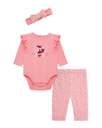 Little Me Sweet Fox Bodysuit Set In Pink