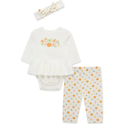 Little Me Babies'  Thankful Bodysuit, Pants & Headband Set In Multi