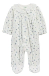 Little Me Tiny Floral Lace Collar Velour Footie In White