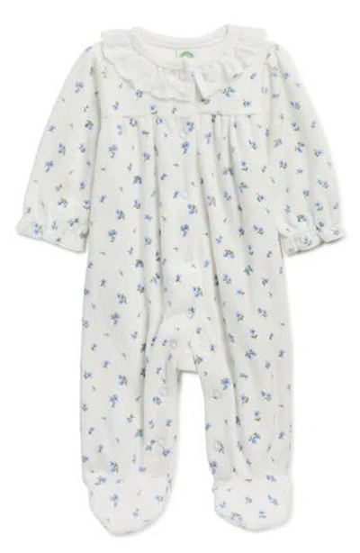 Little Me Babies'  Tiny Floral Lace Collar Velour Footie In White
