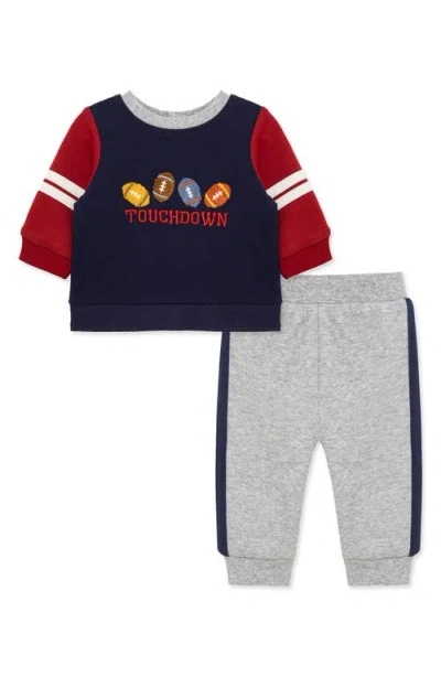 Little Me Babies'  Touchdown Crewneck Sweatshirt & Joggers Set In Gray