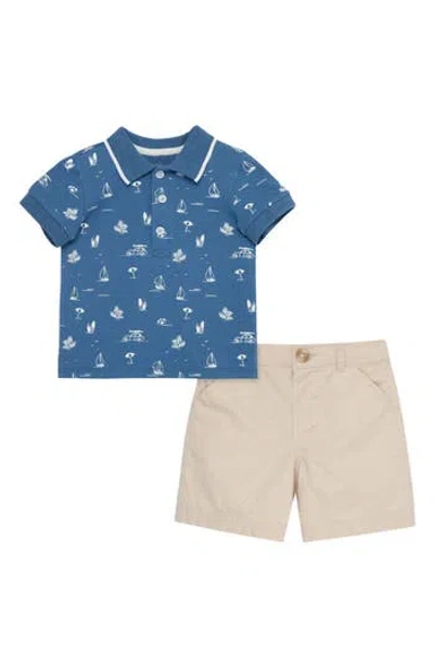 Little Me Tropical Polo & Shorts Set In Tan