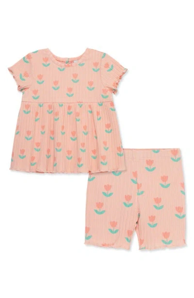 Little Me Babies' Tulip Print Top & Shorts Play Set In Pink