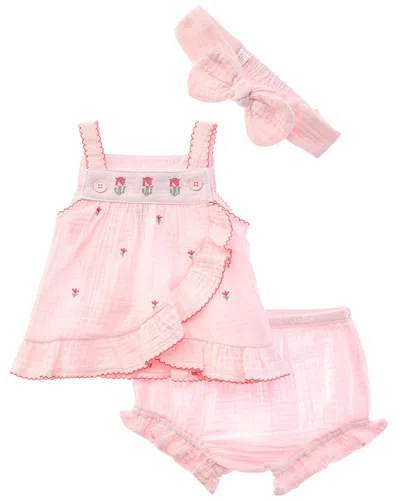 Little Me Tulip Sunsuit Headband In Pink