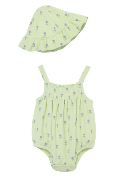 Little Me Babies'  Tulips Bubble Bodysuit & Hat Set In Green