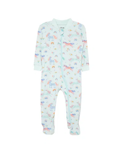 Little Me Unicorn Zip Front Footie In Blue