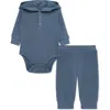 Little Me Waffle Hooded Bodysuit & Pants Set In Blue