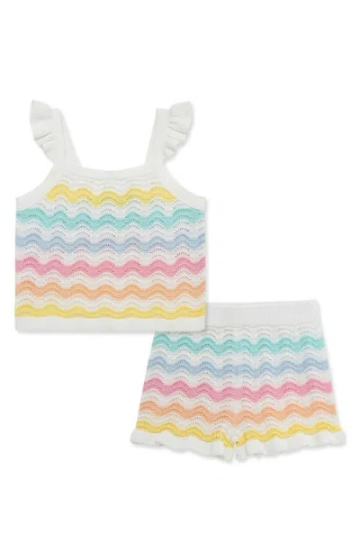 Little Me Babies'  Wavy Pointelle Knit Tank & Shorts Set In Multi
