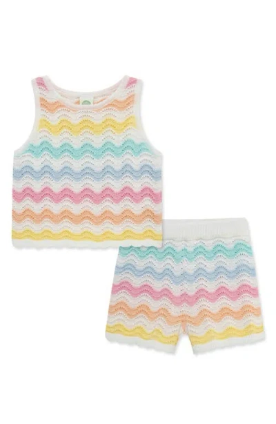 Little Me Babies'  Wavy Pointelle Knit Tank & Shorts Set In Multi