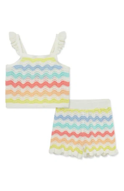 Little Me Babies'  Wavy Stripe Pointelle Cotton Sweater Tank & Shorts Set In Multi